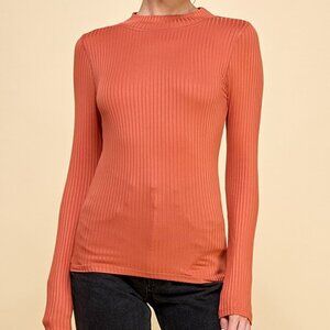 Heart & Hips Long Sleeve Mock Ribbed Stretch Turtleneck Top - Color Choice